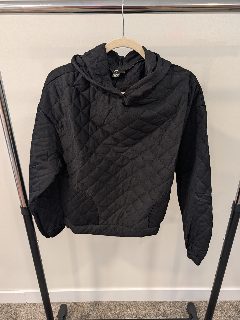 Love Black Quilted Hoodie Sweat Shirt